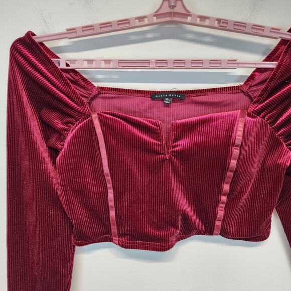 Haute Monde Crop Velour Corset Top Size XL Deep Red Sweetheart V-neck Goth 90s - Picture 6 of 10